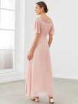 Chiffon Ruffle Sleeves Asymmetrical Hem Mother of the Bride Dress – Pink