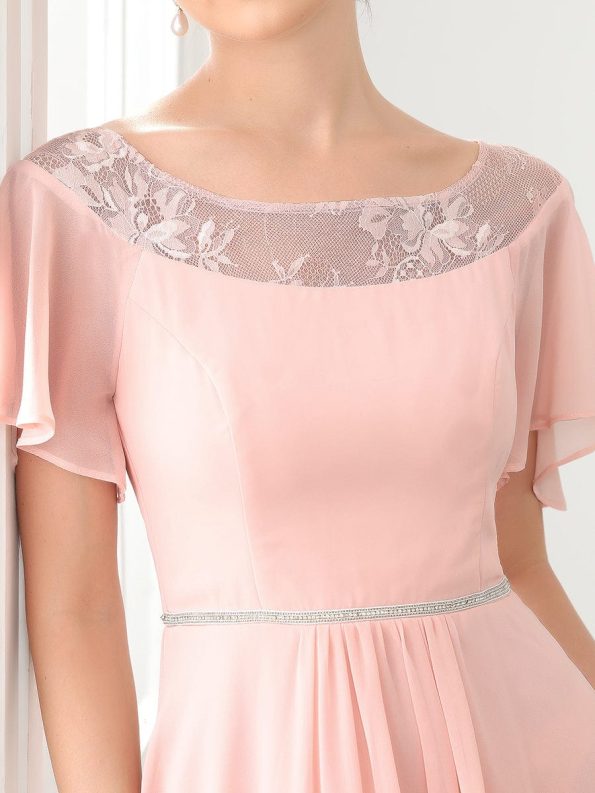 Chiffon Ruffle Sleeves Asymmetrical Hem Mother of the Bride Dress - Pink