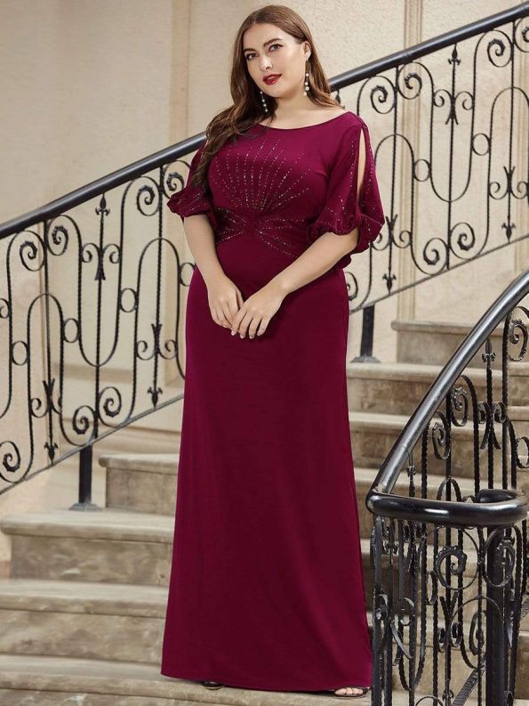 Simple Plus Size Bodycon Maxi Mermaid Formal Evening Dress - Burgundy