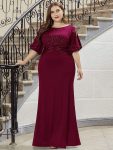 Simple Plus Size Bodycon Maxi Mermaid Formal Evening Dress – Burgundy