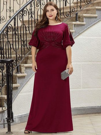 Simple Plus Size Bodycon Maxi Mermaid Formal Evening Dress - Burgundy