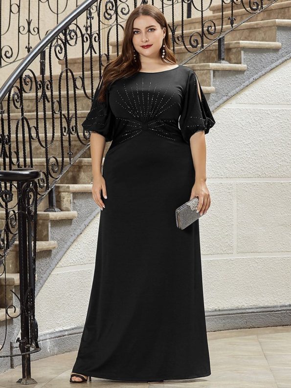 Simple Plus Size Bodycon Maxi Mermaid Formal Evening Dress - Black