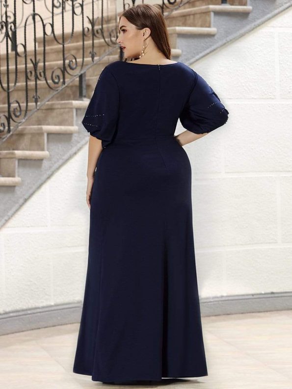 Simple Plus Size Bodycon Maxi Mermaid Formal Evening Dress - Navy Blue