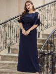 Simple Plus Size Bodycon Maxi Mermaid Formal Evening Dress – Navy Blue