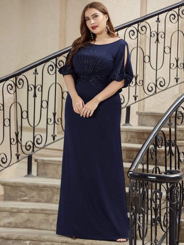 Simple Plus Size Bodycon Maxi Mermaid Formal Evening Dress - Navy Blue