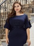 Simple Plus Size Bodycon Maxi Mermaid Formal Evening Dress – Navy Blue