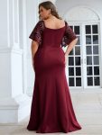 Sexy V Neck Maxi Bodycon Evening Dress with Flare Sleeves – Burgundy