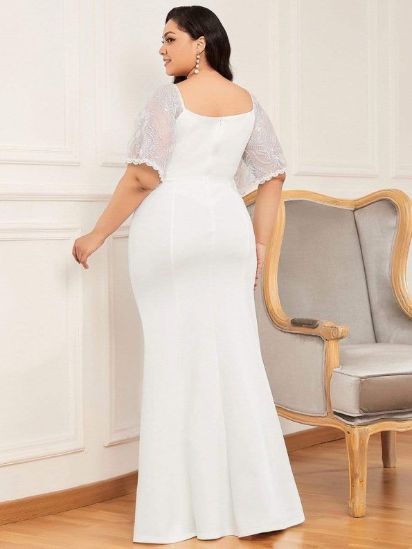 Sexy V Neck Maxi Bodycon Evening Dress with Flare Sleeves - Cream