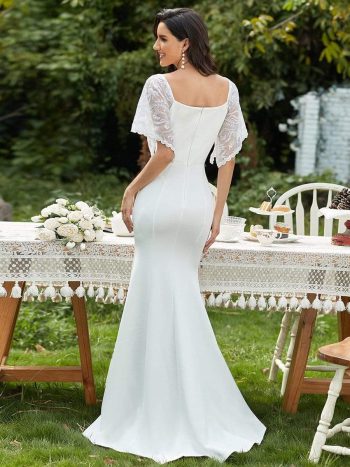 Sexy V Neck Maxi Bodycon Evening Dress with Flare Sleeves - Cream