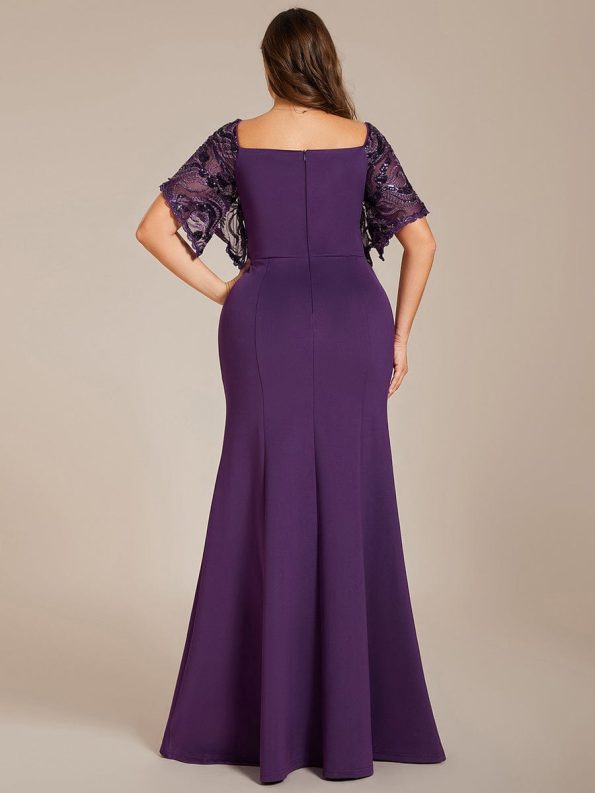 Sexy V Neck Maxi Bodycon Evening Dress with Flare Sleeves - Dark Purple