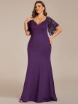 Sexy V Neck Maxi Bodycon Evening Dress with Flare Sleeves – Dark Purple