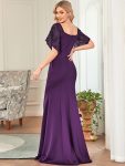 Sexy V Neck Maxi Bodycon Evening Dress with Flare Sleeves – Dark Purple