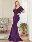 Sexy V Neck Maxi Bodycon Evening Dress with Flare Sleeves – Dark Purple