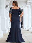 Sexy V Neck Maxi Bodycon Evening Dress with Flare Sleeves – Navy Blue