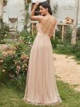 Sexy V-neck Open Back Pleated Maxi Tulle Evening Dresses – Blush