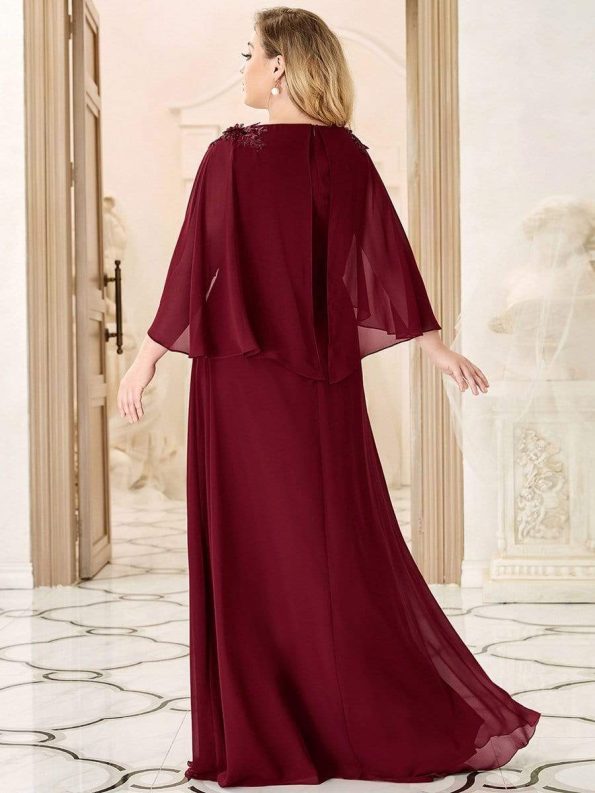 Elegant V Neck Flowy Chiffon Bridesmaid Dresses with Wraps - Burgundy