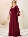 Elegant V Neck Flowy Chiffon Bridesmaid Dresses with Wraps – Burgundy