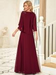 Elegant V Neck Flowy Chiffon Bridesmaid Dresses with Wraps – Burgundy