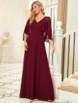 Elegant V Neck Flowy Chiffon Bridesmaid Dresses with Wraps – Burgundy