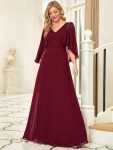 Elegant V Neck Flowy Chiffon Bridesmaid Dresses with Wraps – Burgundy