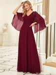 Elegant V Neck Flowy Chiffon Bridesmaid Dresses with Wraps – Burgundy