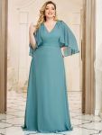 Elegant V Neck Flowy Chiffon Bridesmaid Dresses with Wraps – Dusty Blue