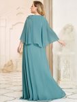 Elegant V Neck Flowy Chiffon Bridesmaid Dresses with Wraps – Dusty Blue