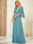 Elegant V Neck Flowy Chiffon Bridesmaid Dresses with Wraps – Dusty Blue