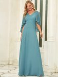 Elegant V Neck Flowy Chiffon Bridesmaid Dresses with Wraps – Dusty Blue