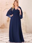 Elegant V Neck Flowy Chiffon Bridesmaid Dresses with Wraps – Navy Blue