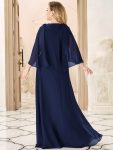 Elegant V Neck Flowy Chiffon Bridesmaid Dresses with Wraps – Navy Blue