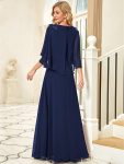 Elegant V Neck Flowy Chiffon Bridesmaid Dresses with Wraps – Navy Blue