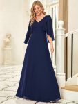 Elegant V Neck Flowy Chiffon Bridesmaid Dresses with Wraps – Navy Blue