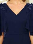 Elegant V Neck Flowy Chiffon Bridesmaid Dresses with Wraps – Navy Blue