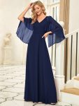 Elegant V Neck Flowy Chiffon Bridesmaid Dresses with Wraps - Navy Blue