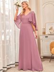 Elegant V Neck Flowy Chiffon Bridesmaid Dresses with Wraps – Purple Orchid