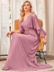 Elegant V Neck Flowy Chiffon Bridesmaid Dresses with Wraps – Purple Orchid