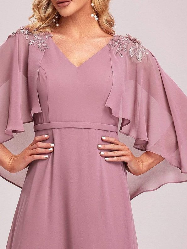 Elegant V Neck Flowy Chiffon Bridesmaid Dresses with Wraps - Purple Orchid