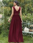 Classic Round Neck V Back Lace Bodice Bridesmaid Dress – Burgundy