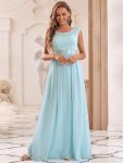 Classic Round Neck V Back Lace Bodice Bridesmaid Dress - Sky Blue