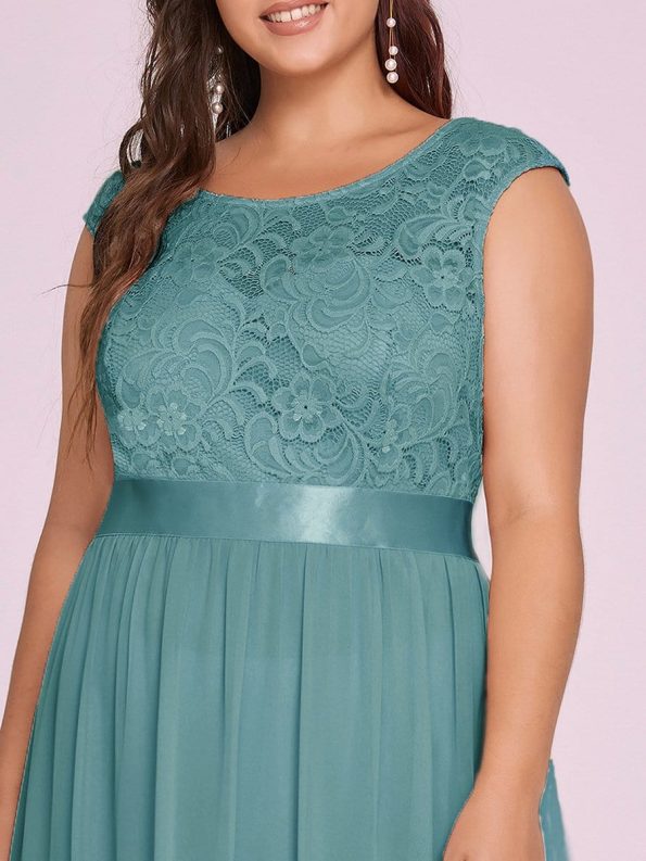 Classic Round Neck Backless Lace Bodice Bridesmaid Dress - Dusty Blue