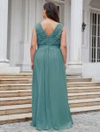 Classic Round Neck Backless Lace Bodice Bridesmaid Dress – Dusty Blue