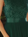 Classic Round Neck Backless Lace Bodice Bridesmaid Dress – Dark Green