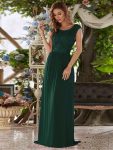 Classic Round Neck Backless Lace Bodice Bridesmaid Dress – Dark Green