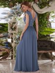 Classic Round Neck Backless Lace Bodice Bridesmaid Dress – Dusty Navy