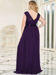 Classic Round Neck Backless Lace Bodice Bridesmaid Dress – Dark Purple