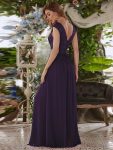 Classic Round Neck Backless Lace Bodice Bridesmaid Dress – Dark Purple