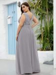 Classic Round Neck V Back Lace Bodice Bridesmaid Dress – Grey