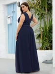 Classic Round Neck V Back Lace Bodice Bridesmaid Dress – Navy Blue