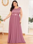 Classic Round Neck V Back Lace Bodice Bridesmaid Dress – Purple Orchid